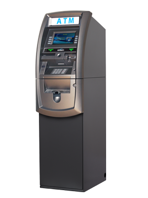 Three-quarter view of the Genmega G2500 retail ATM